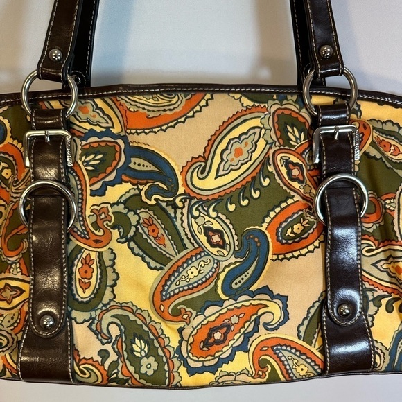 Franco Sarto Hobo Leather Fabric Floral Flower Double Straps Shoulder Bag Purse - Picture 2 of 10